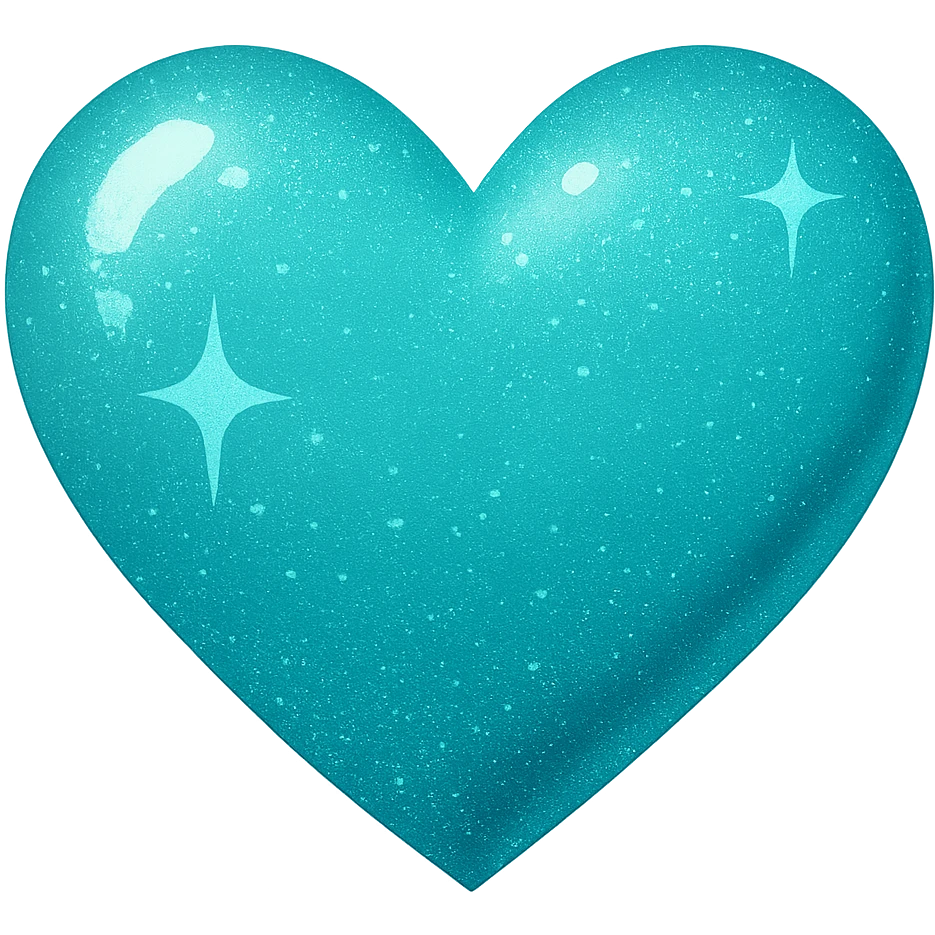 Remove the border from the glittery teal color heart with a subtle gradient. Keep the background transparent. Maintain the glittery and subtle gradient effect on the heart. emoji