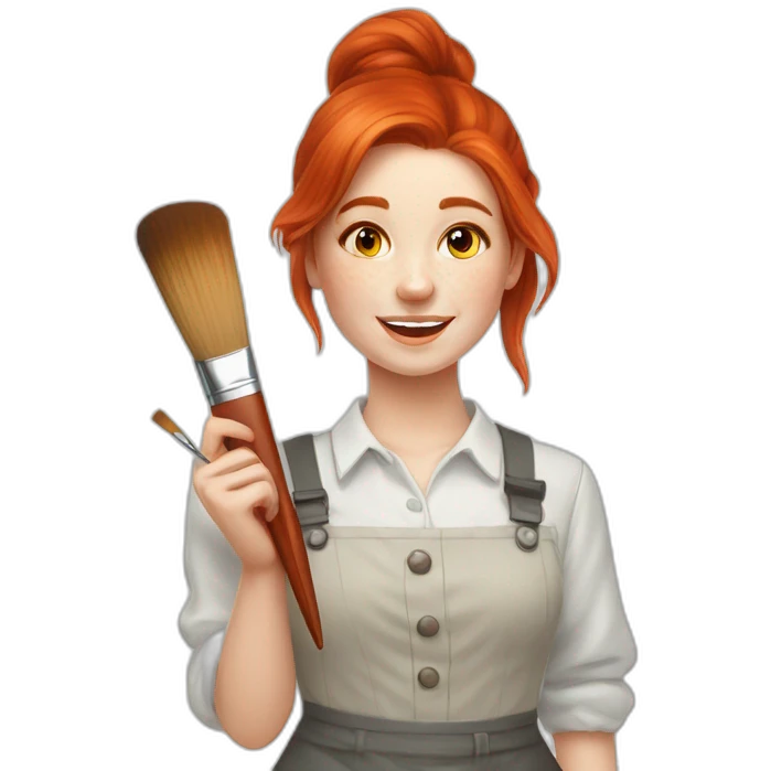 Redhead girl Artist painter with brush, on white background emoji