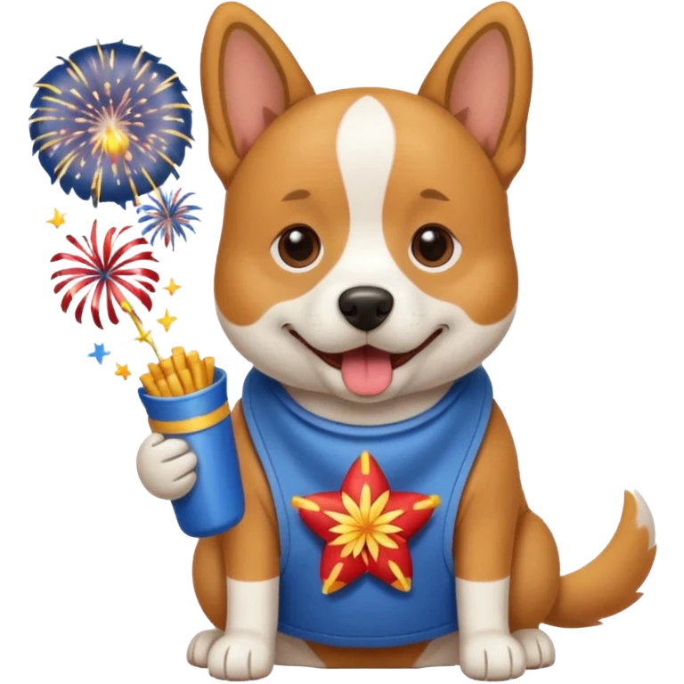 Dog eating fireworks wearing a bib emoji