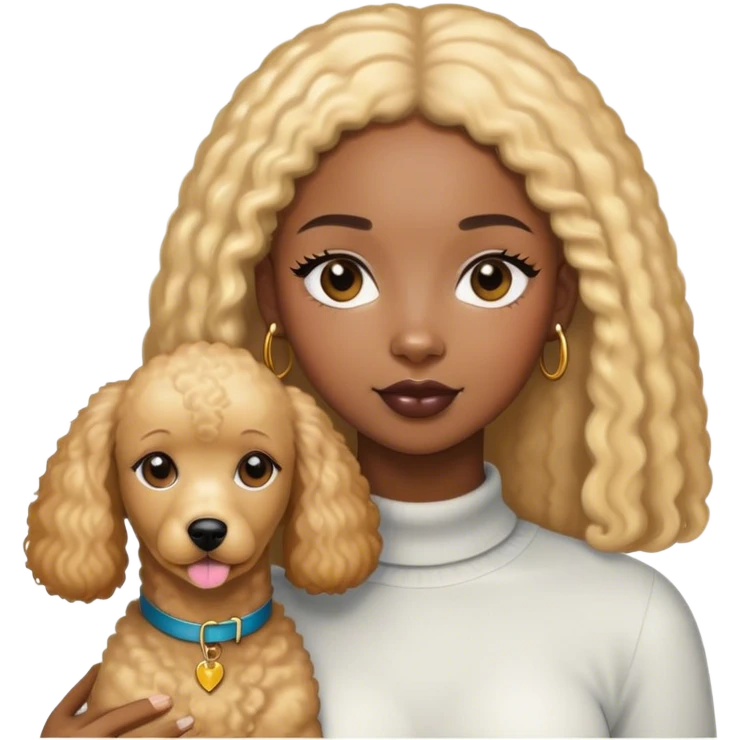 Black straight hair girl wiht golden pudel dog emoji