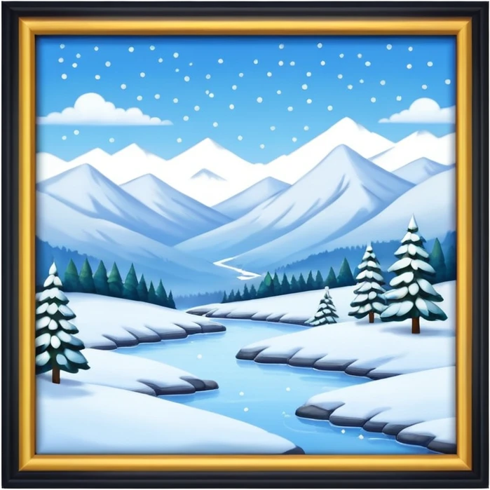 simple painting in a frame with snowing landscape emoji