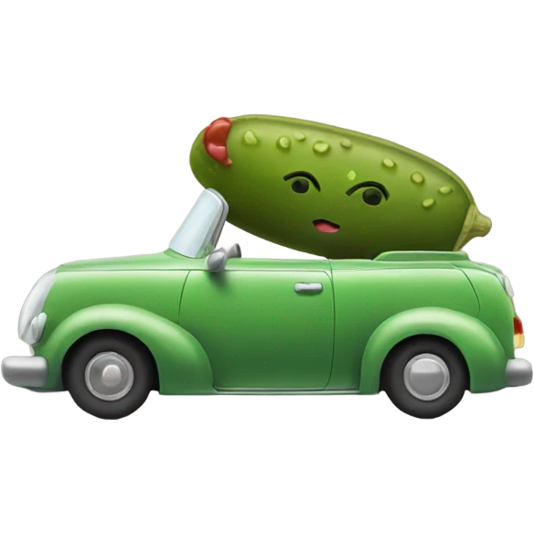 Pickle and a dog driving in a car emoji