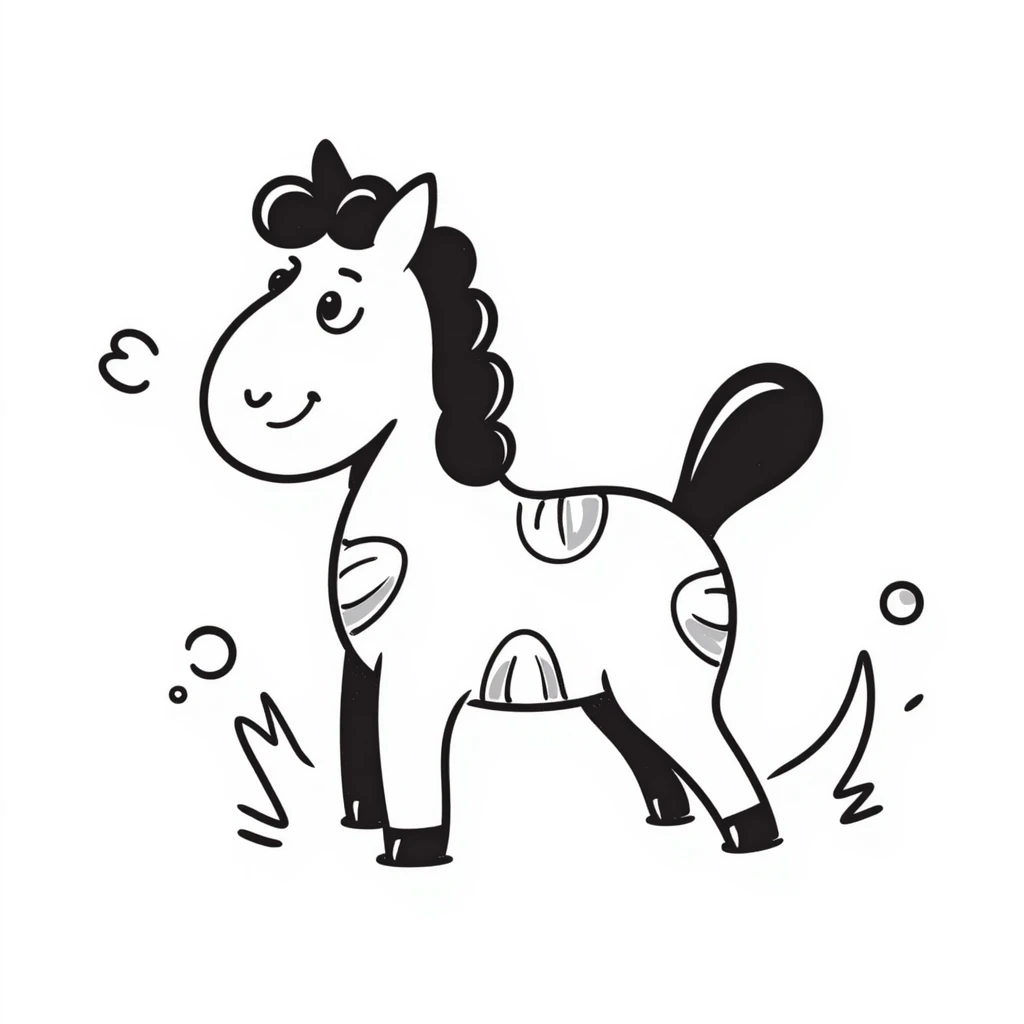 A whimsical horse made of interconnected bubbles and water splashes, looking playful emoji