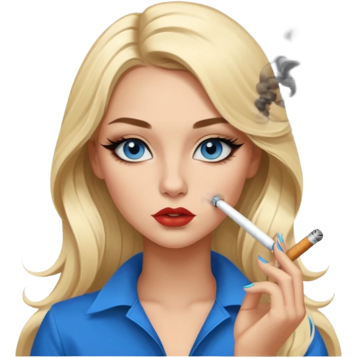 blonde gorgeous girl blue eyes long hair with latina makeup smoking a cigarette and blowing smoke baddie winged eyeliner  emoji