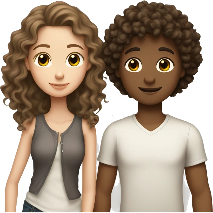 Love between a white brunette girl and a tan curly haired boy emoji