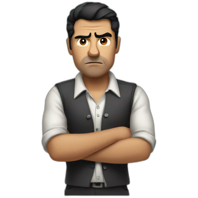 French angry man, black hair, stand up with his arms crossed emoji