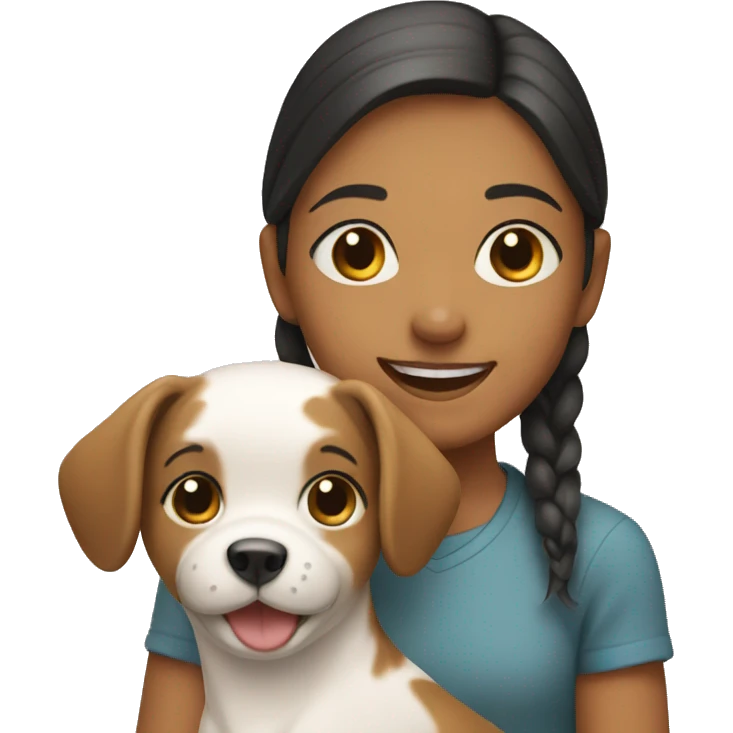 girl holding smiling dog emoji