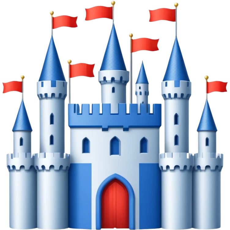 The flag has a yellow background with four horizontal red stripes running across it. In the upper left corner, there is a blue rectangle containing a white, stylized castle with three towers, the middle tower being taller than the others. emoji