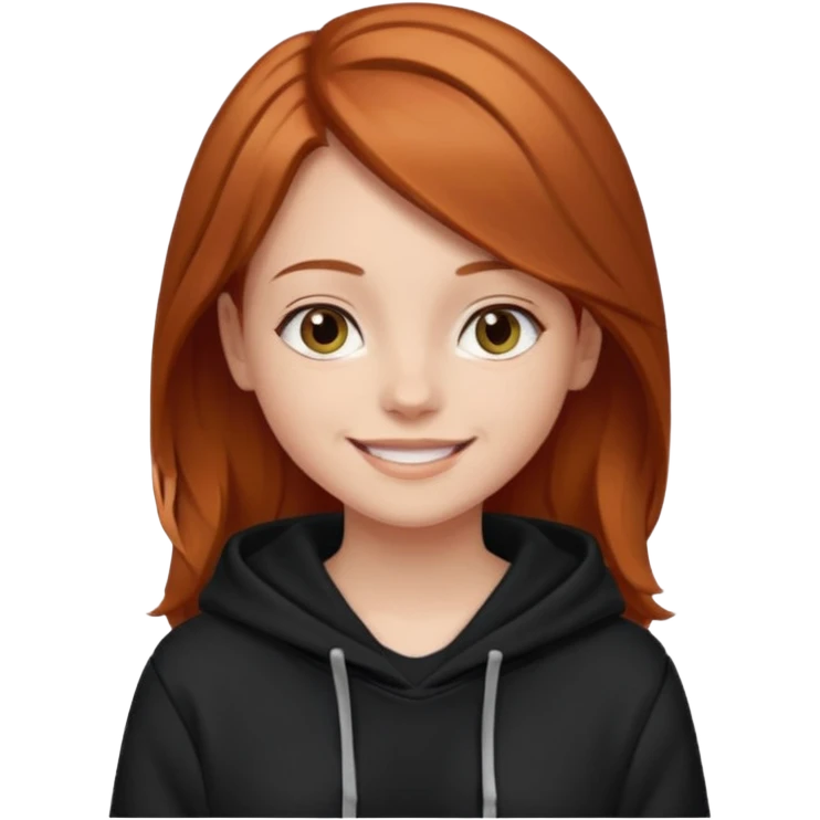 мила дівчинка зі світлим русим волоссям до грудей в чорному худі посміхається emoji