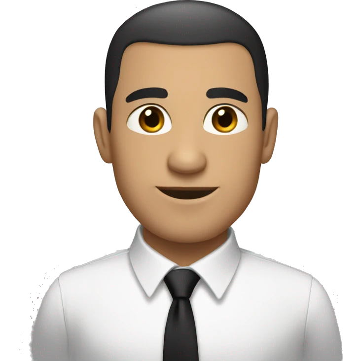White man with dark hair buzzcut, wearing black suit and tie with white dress shirt  emoji
