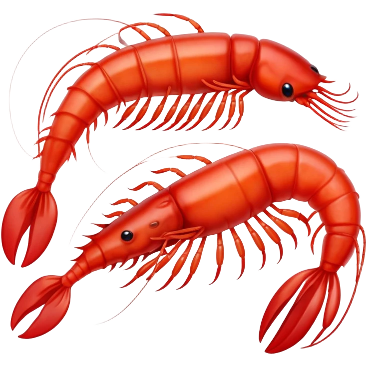 A single krill with a transparent reddish body and four pairs of legs, similar to a prawn emoji