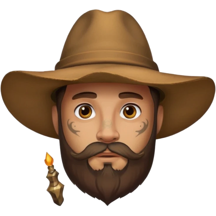 Bearded figure — large brown hat with horn, tattoo on face emoji