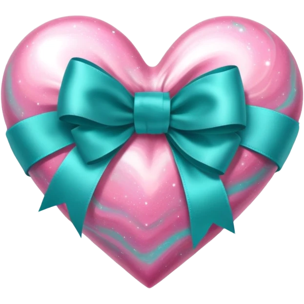 A pink galaxy heart with a teal ribbon  emoji
