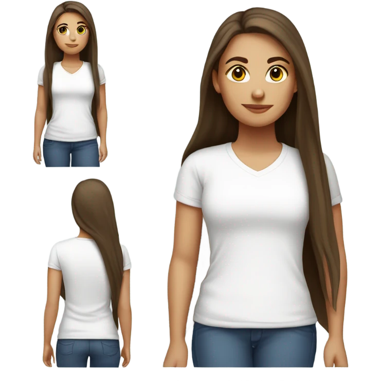 Brunette white girl in white t-shirt with long hair  emoji