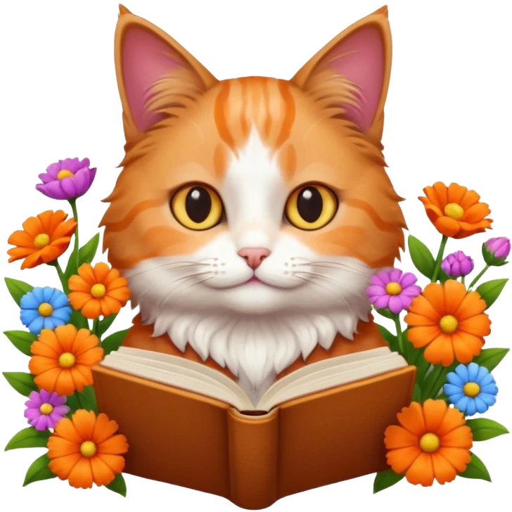  Cats reading book + flowers  emoji