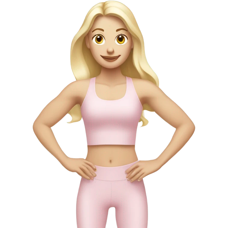 A blonde white Pilates girl in light pink clothes with fitness mat emoji