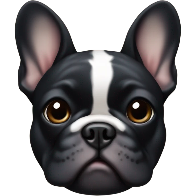 fluffy black french bulldog with small white patch on chest and paws with tan accents emoji