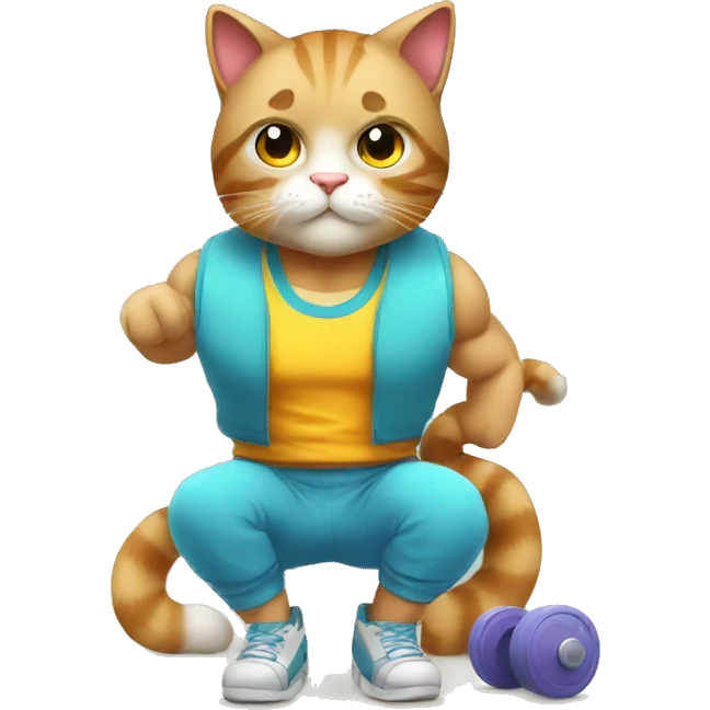a cat in the gym training in clothes emoji