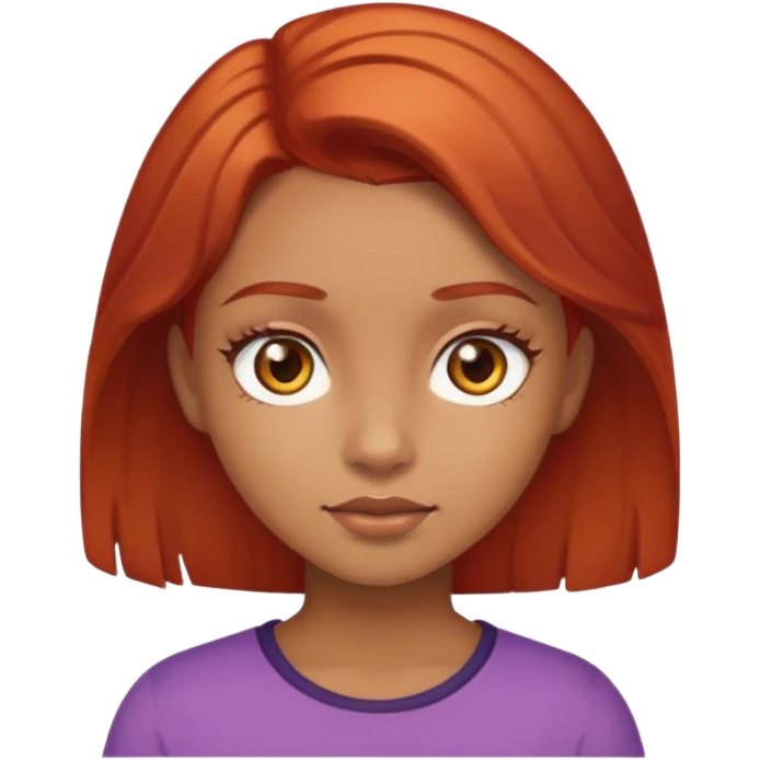 A girl with light brown skin, brown eyes and red hair emoji