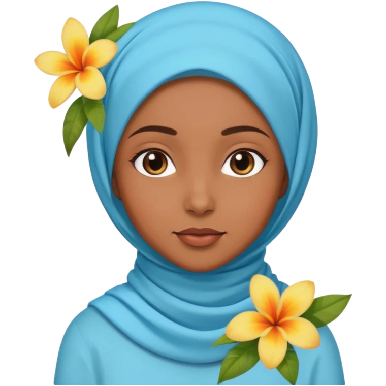 brown-skinned girl with a light blue hijab and a small tropical flower on her head emoji