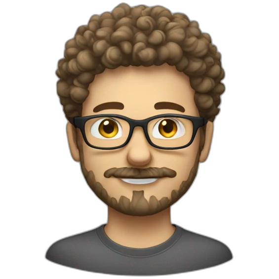 young caucasian curly hair goatee, glasses and mustache emoji