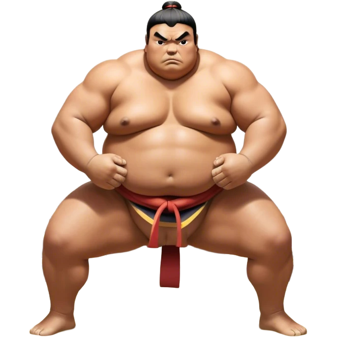 Sumo Wrestling – Cinematic Realistic Sumo Wrestling Scene, featuring a powerful sumo wrestler in traditional mawashi engaged in an intense bout on a sandy dohyo, muscles tensed and sweat glistening under dramatic arena lighting, capturing the raw energy and tradition of the sport. emoji