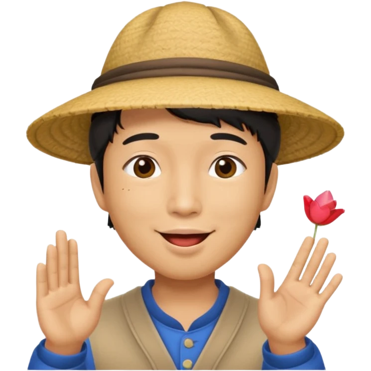 asian man in asian hat blowing a kiss emoji
