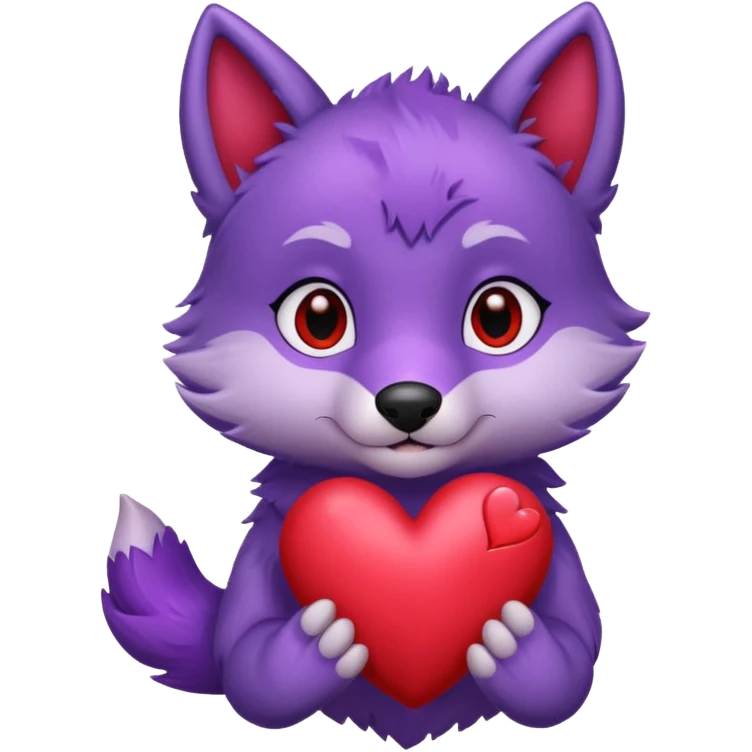 Cute purple wolf pup holding heart emoji