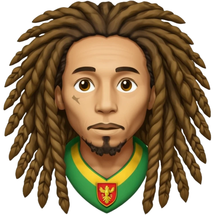 very realistic Bob Marley with gigantic dread locks heraldic crest emoji