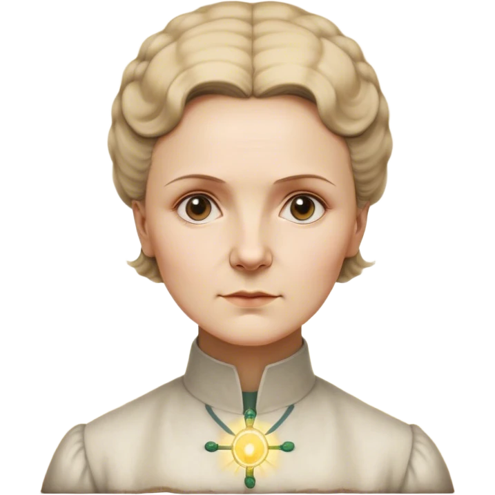 Cinematic Realistic Marie Curie Portrait Emoji, depicted as a pioneering scientist with a determined gaze in period attire, rendered with detailed textures and soft intellectual lighting that captures her groundbreaking legacy. emoji