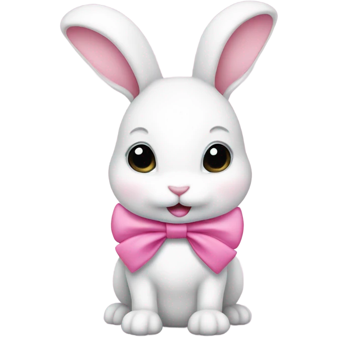 Cute white bunny with a pink bow emoji