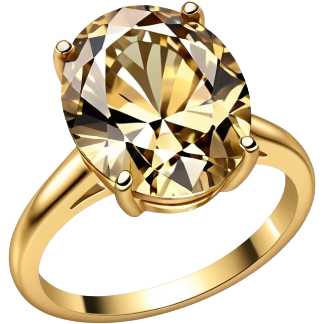 a gold diamond ring, plain band and large oval diamond stone emoji