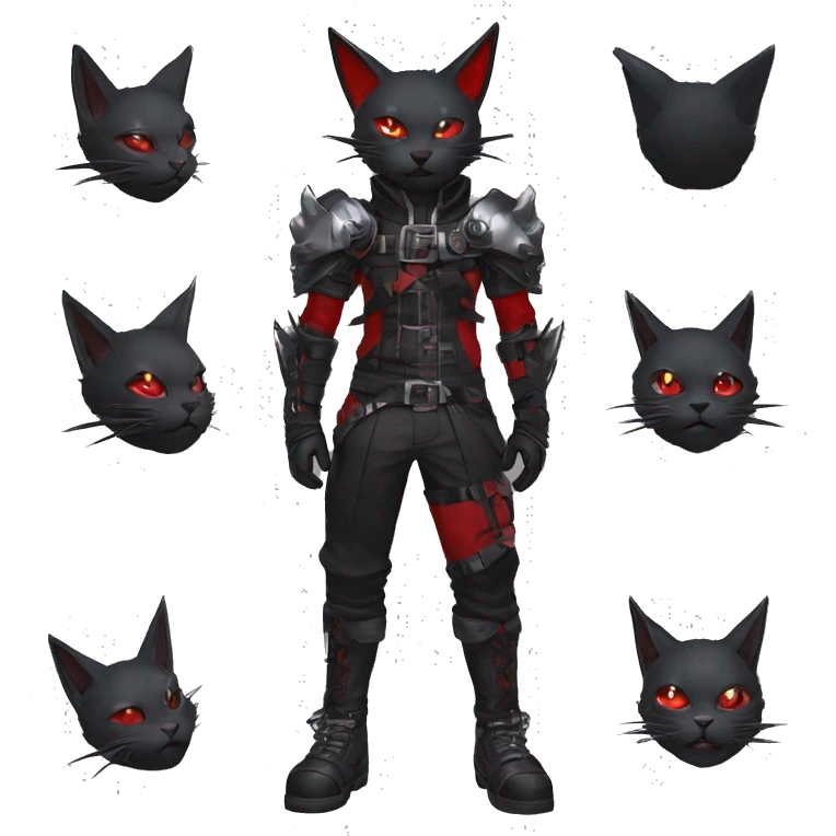 cool edgy elegant beautiful black grey punk techwear red fantasy nargacuga-bat-cat-Fakemon collar harness warrior full body emoji