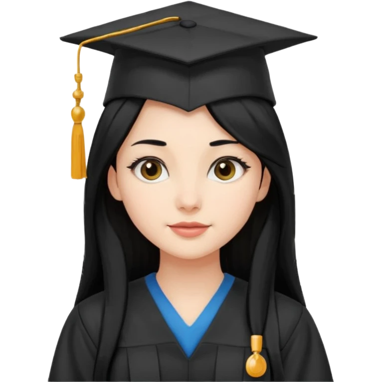 girl with long black hair with medicine degree and the tipical hat of college emoji