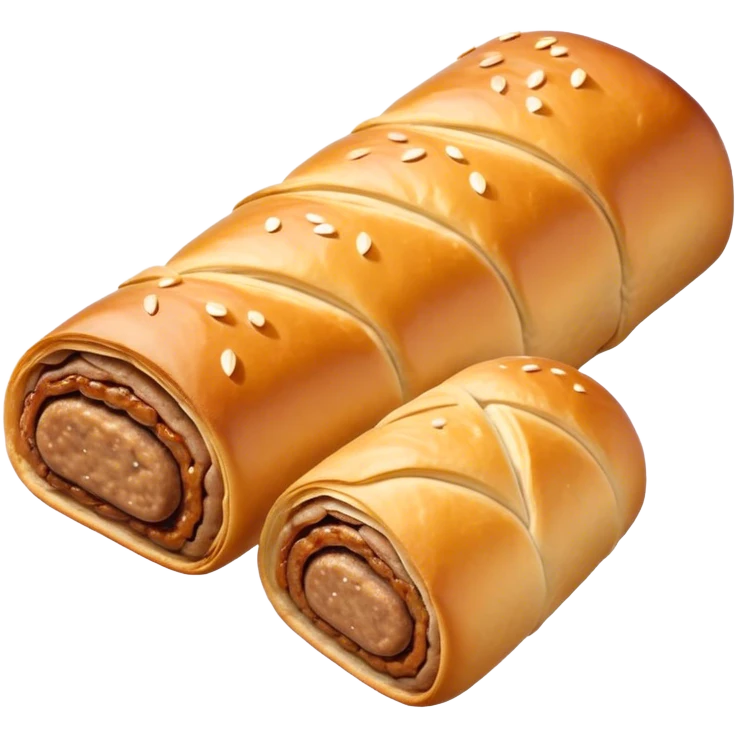 cinematic-realistic-sausage-roll-dish-emoji,-depicted-with-a-crisp,-golden-pastry-wrapped-around-flavorful-sausage,-rendered-with-detailed-textures-wrapped ina. plastic wrapper unrapped - and-appetizing-lighting emoji