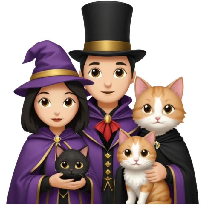 magician couple and their pet cat emoji