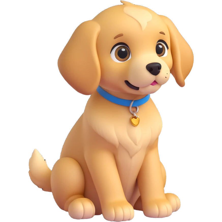 3D style golden retriever puppy, playful, big eyes, sitting emoji