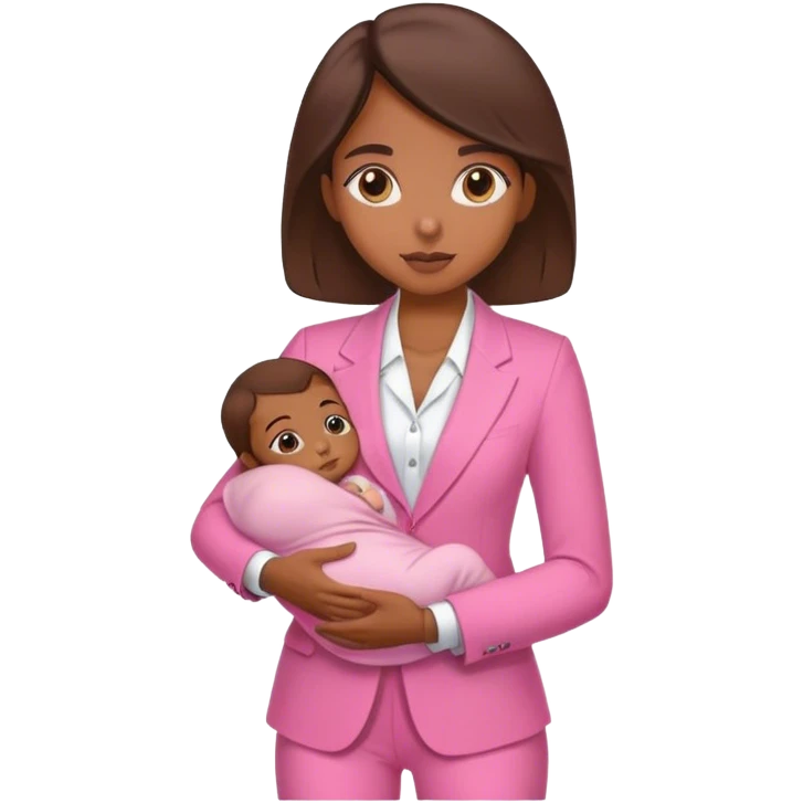 Brune girl pink suit with baby emoji