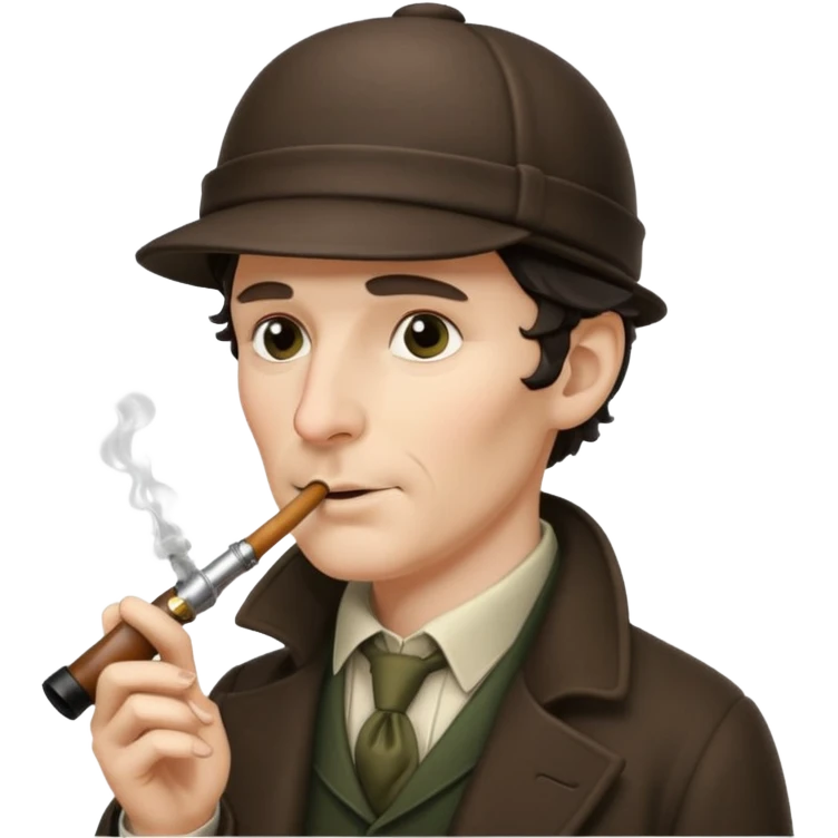 A side view of Sherlock Holmes wearing a deerstalker hat and smoking a curved meershaum pipe emoji