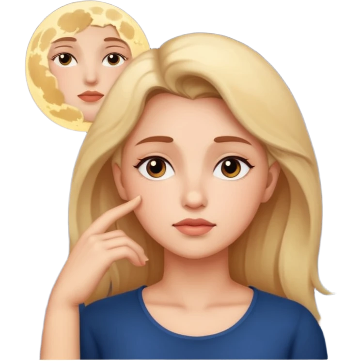 a woman thinking at night with moon and stars in the background emoji