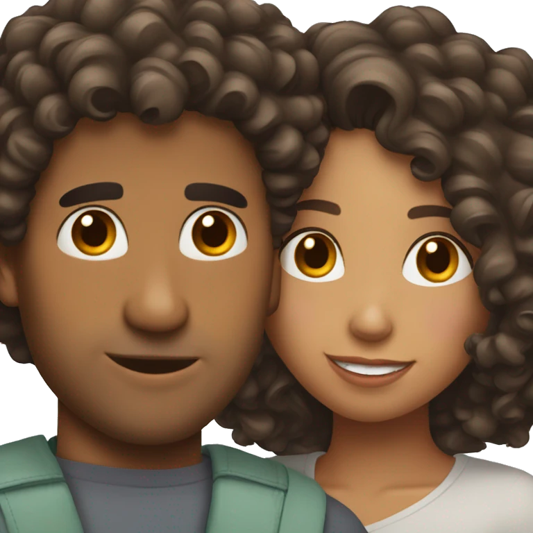 Hispanic guy in love with hispanic girl with curly hair emoji