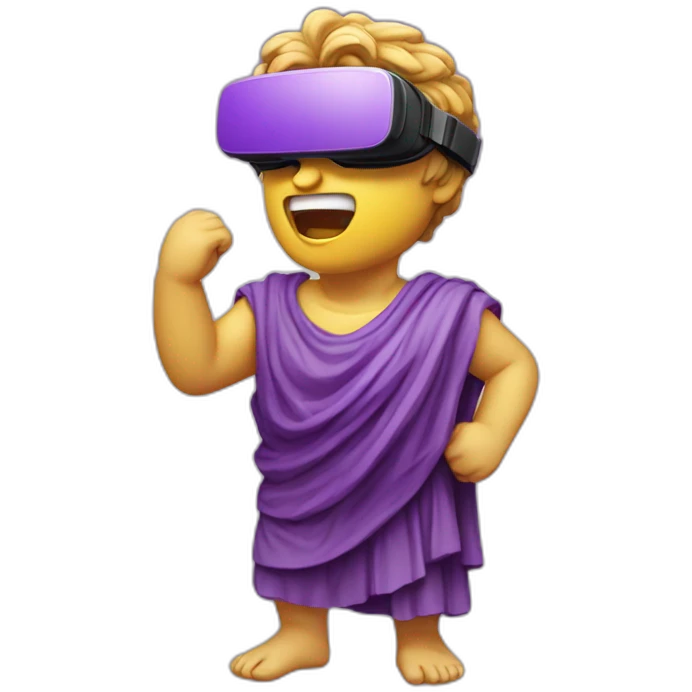 an EMOJI OF A ancient young greek statue, wearing VR headset, shouting purple colors,  emoji