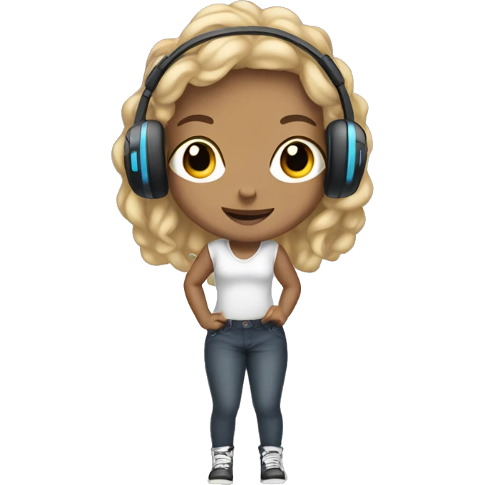 Light skinned girl holding a controller and headphones on emoji