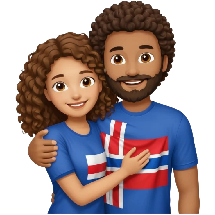 A very happy girl papaya hugging a medium dark skinned curly hair man with a beard and Dominican flag on his shirt   emoji
