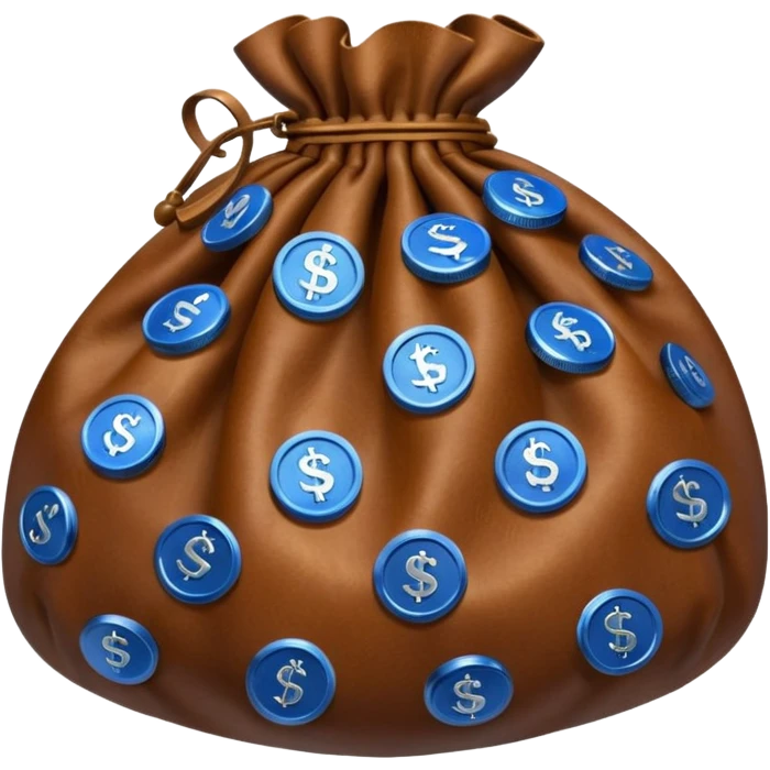 brown money bag of blue coins emoji