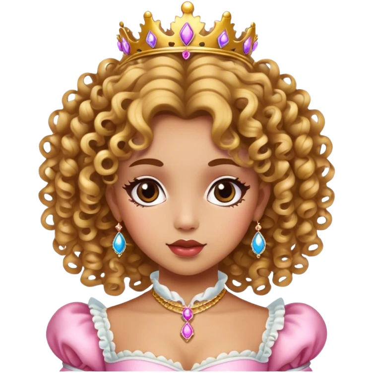 Curly hair girl with highlights, medium skin, princess coquette/rococo emoji
