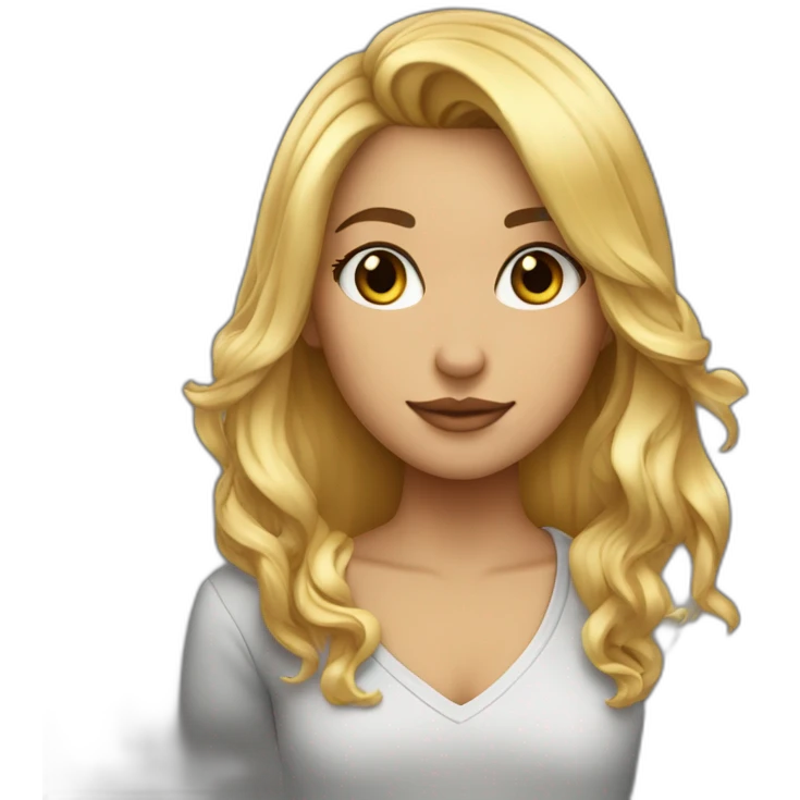 chica rubia con el pelo liso y largo con mechas californianas sin gafas con blusa negra emoji