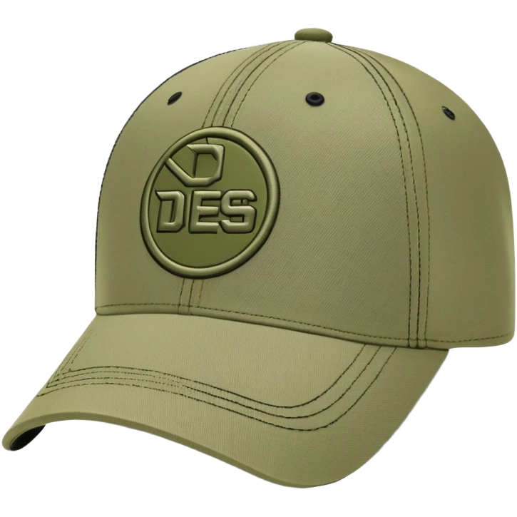 Khaki colored Diesel baseball cap with distinctive Diesel logo embroidered on front, olive green hat emoji