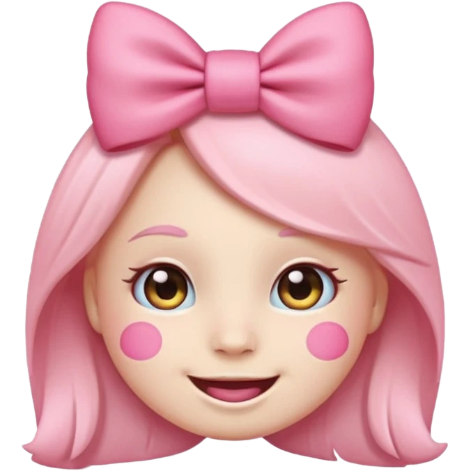 Emoji with pink bow, cute face with blush emoji