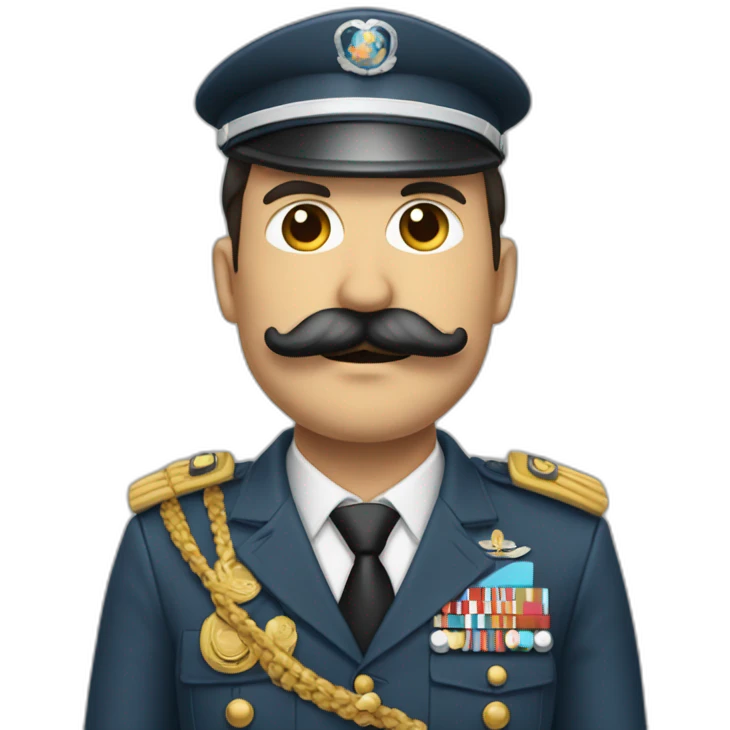 Un homme en tenue millitaire avec une moustache noir et carré emoji